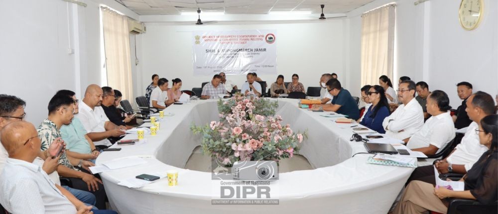 MP Jamir, centre, addresses the gathering during the DISHA review meeting at the DC’s Conference Hall in Dimapur on August 19. (DIPR Photo)